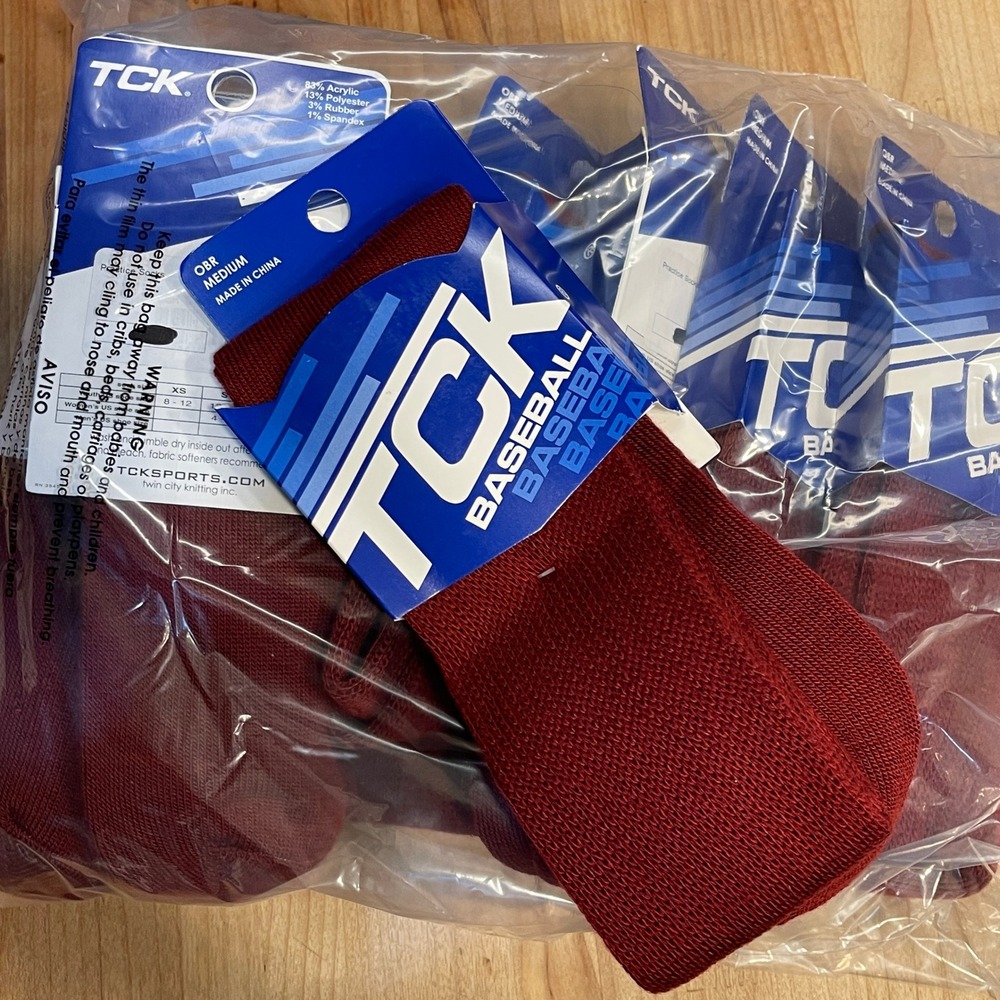 TCK Baseball Socks 10 Pair Lot Cardinal Red Medium Over the Calf Athletic OBR